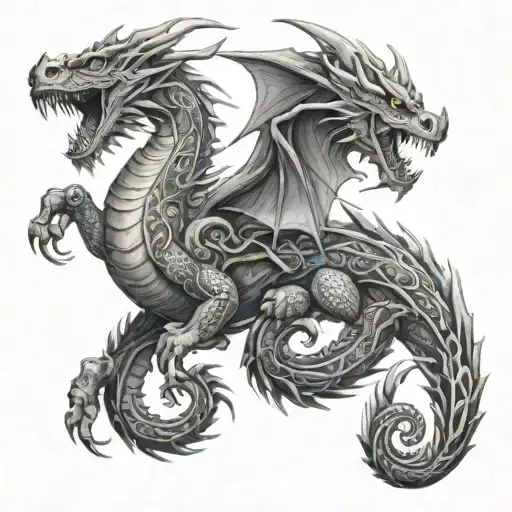 wood dragon with the name REIN  tattoo design idea