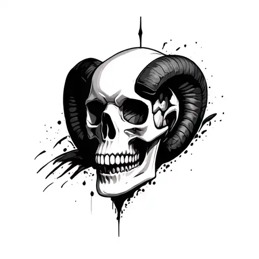 Aries skull face tattoo design idea