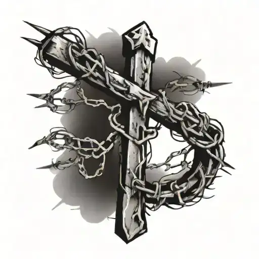cross wrapped in barbed wire tattoo design idea