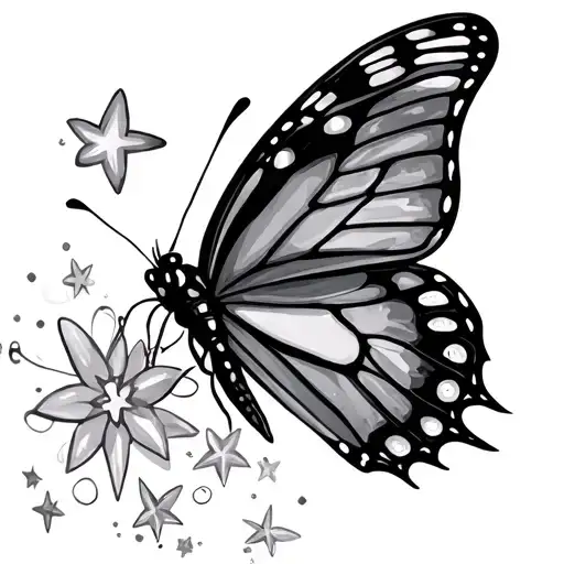 butterfly stars coming tattoo design idea