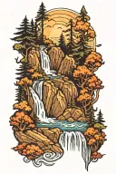 waterfall forest mountain tattoo design idea