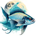 matching coi fish with moon and ocean wave crashing tattoo design idea