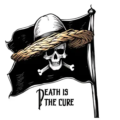 Death is the cure. A pirate flag with a rough straw hat tattoo design idea