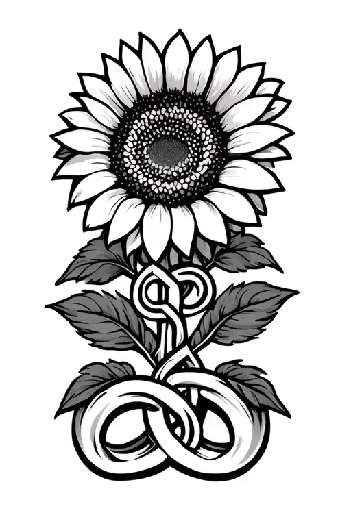 celtic love knot symbol in sunflower growing tattoo design idea