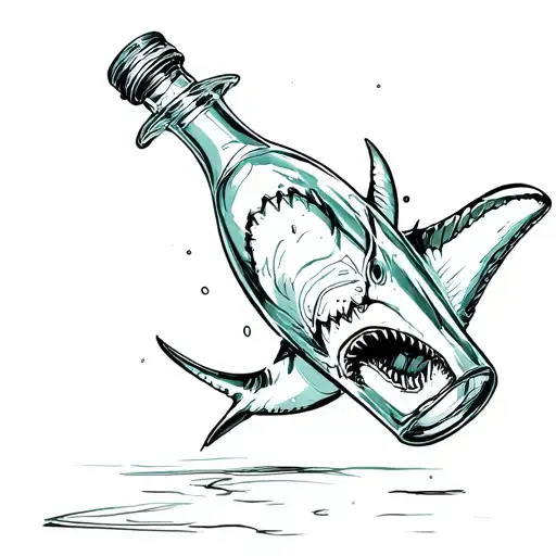 shark biting glass bottle tattoo design idea