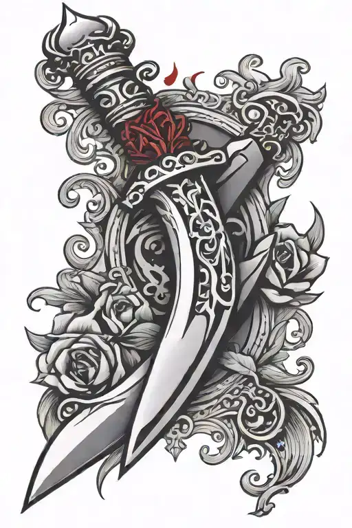 dagger with blood tattoo design idea