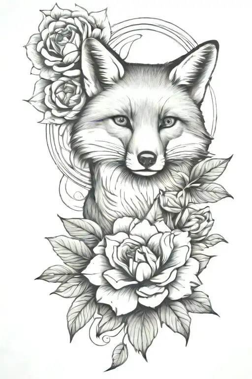Fox and Camellia flower tattoo design idea