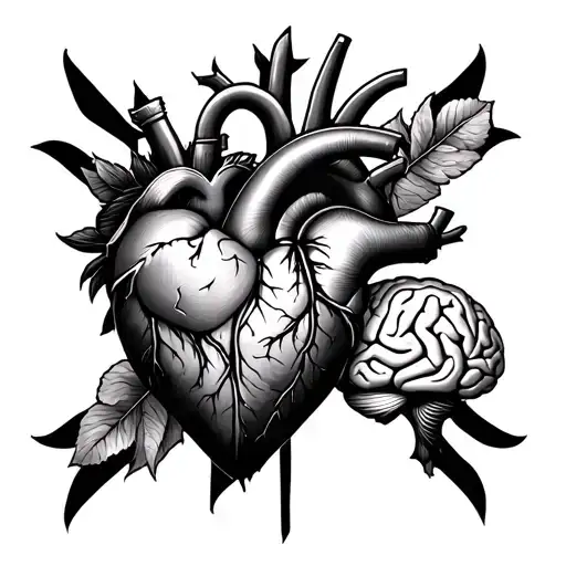 scale with heart and brain vs heart tattoo design idea