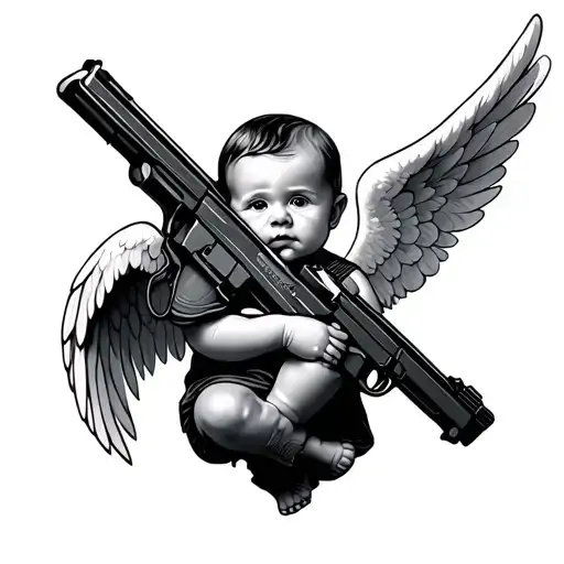 Baby Angel Holding Gun tattoo design idea