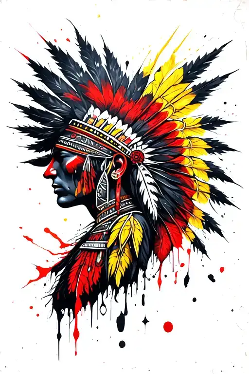  beautiful native American/old Norse shoulder tattoo. asymmetric with emphasis on the color yellow and thunder tattoo design idea