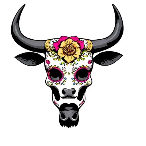 feminine bull with sugar skull markings and Libra scales  tattoo design idea