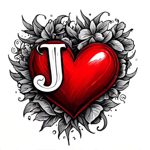 red love heart with 2 J's in cursive  tattoo design idea