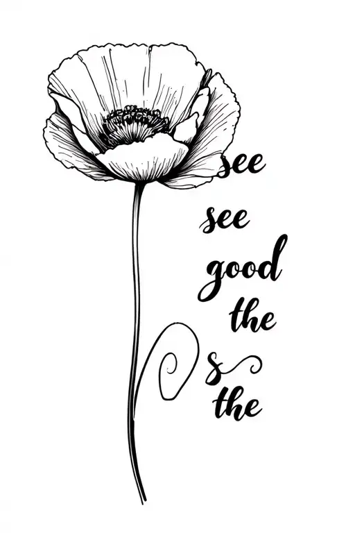 simple poppy flower tattoo with the words see the good as the stem tattoo design idea