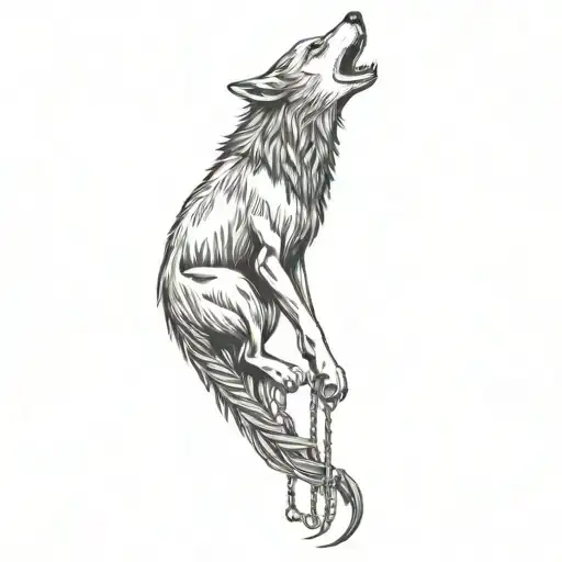 wolf breaks the chains around its body is pointing downwards the view from above is slightly sideways tattoo design idea