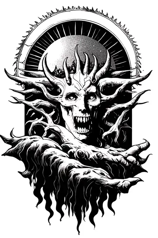satanic sun rising tattoo design idea