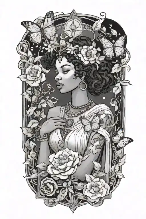 the empress tarot card black woman flowers butterflies tattoo design idea