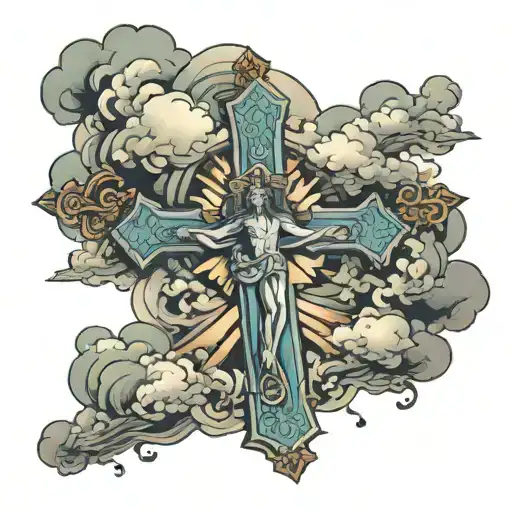 god christian jesus cross cloud background tattoo design idea