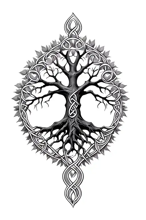 tree celtic tree of life intertwined tattoo design idea