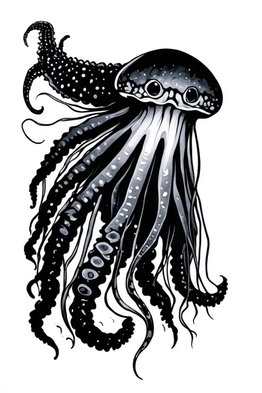 a cuttlefish and a jellyfish swimming tattoo design idea