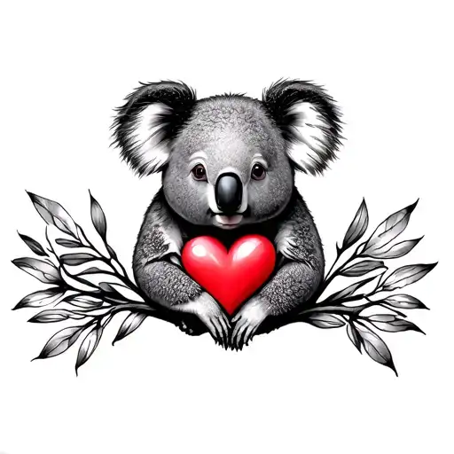 Woman heart love always in the arms koala tenderness complicity tattoo design idea