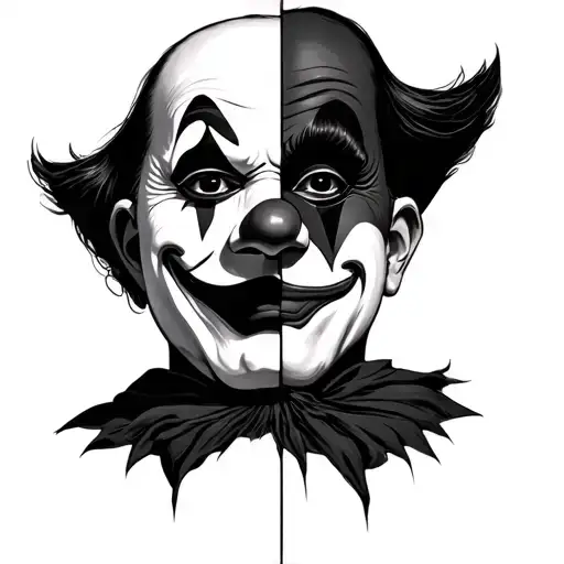 mask half clown half mime tattoo design idea