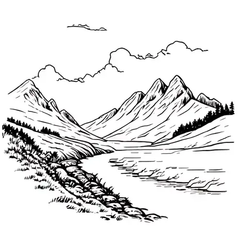 Scottish mountain landscape with a stream tattoo design idea