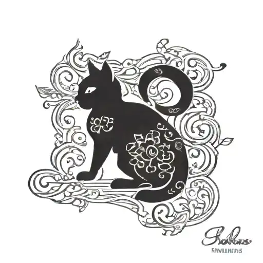 Incorporate Persian calligraphy from a famous poem into a cat silhouette design tattoo design idea