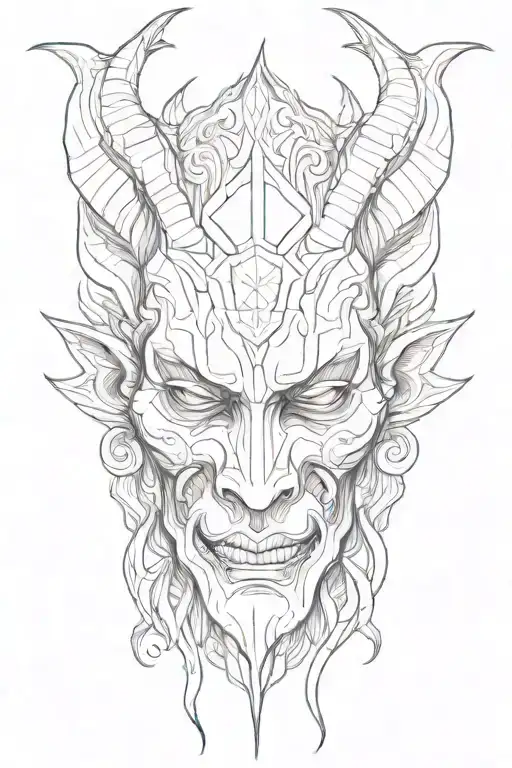 simetry face demon mask tattoo design idea