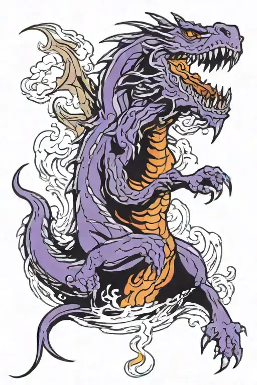 rock music dragon rising from flames  tattoo design idea