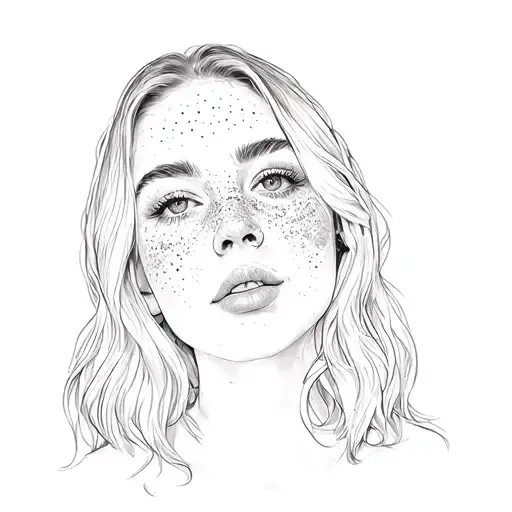 a woman with freckles tattoo design idea