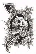 bear animal skull with moon flowers sword going through middle with trees tattoo design idea