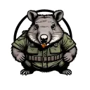 Wombat in commando army outfit with a cigar in his mouth  tattoo design idea