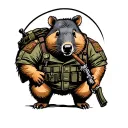 Wombat in commando army outfit with a cigar in his mouth  tattoo design idea