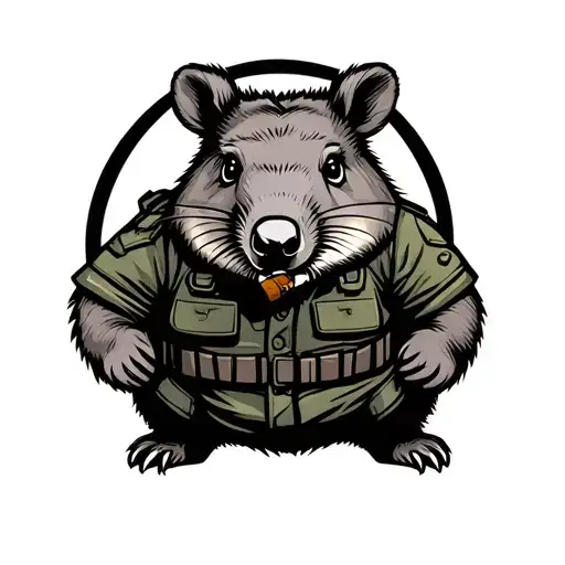 Wombat in commando army outfit with a cigar in his mouth  tattoo design idea