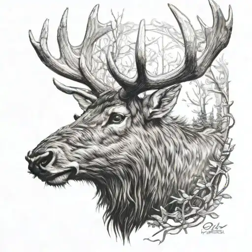 elk head tattoo design idea