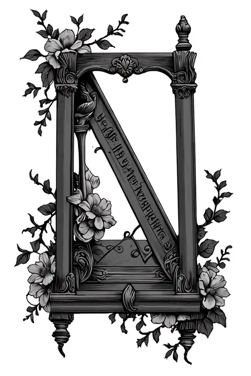 guillotine with vines and flowers tattoo design idea