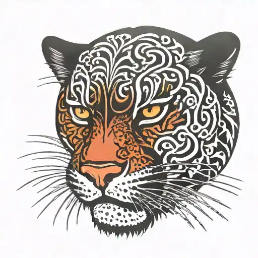 Black panthers head facing forward in color tattoo design idea