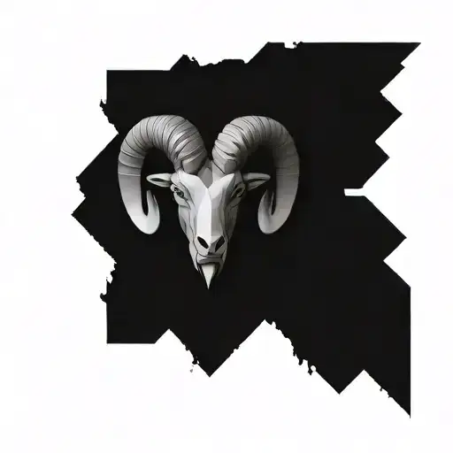 Aries in left realistic and right geometric style tattoo design idea