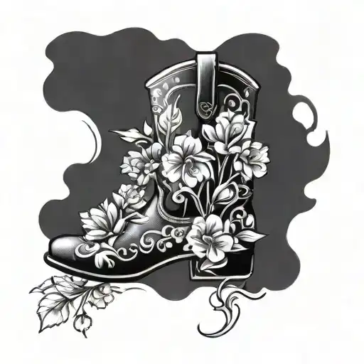 cowboy boot with flowers coming out tattoo design idea