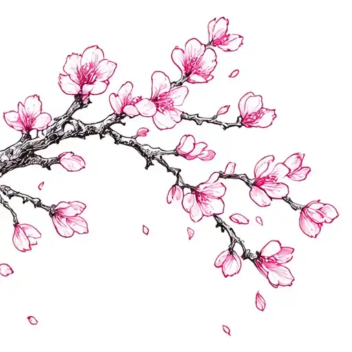 Cherry Blossom Branch with Falling Petals – Represents letting go of the past and embracing change. tattoo design idea
