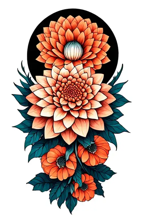dahlia and mandala design incorporating geometric aspects tattoo design idea