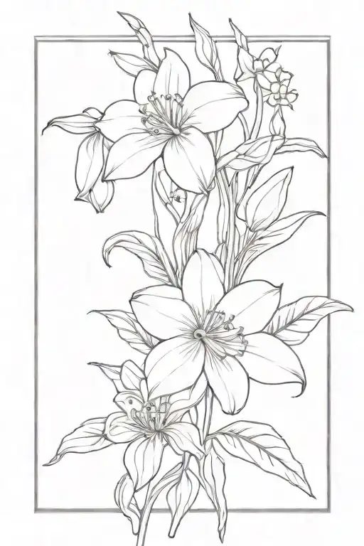 Larkspur, Narcissus, Water Lily, Gladiolus, Violet, Morning Glory, Lily of the Valley, Holly  tattoo design idea