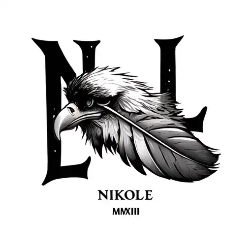 "NIKOLE MMXIII" bald eagle feather tattoo design idea