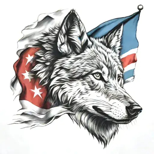 wolf and Turkish flag tattoo design idea