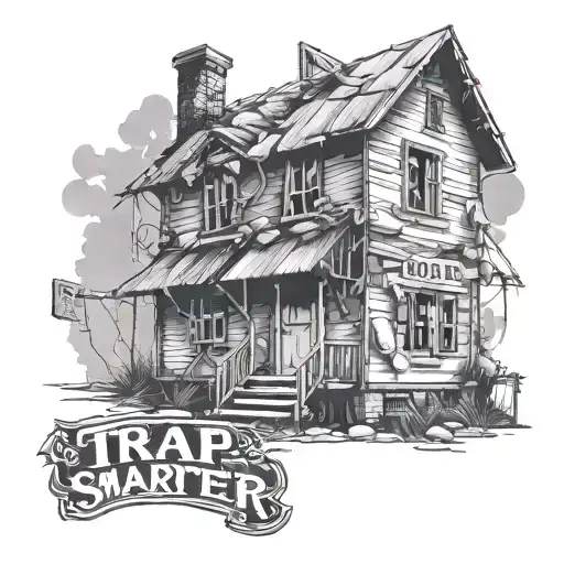 Abandonded Trap House with the words "Trap Smarter" as a street tattoo design idea