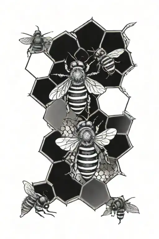 honeycomb pattern and honeybee calf tattoo tattoo design idea