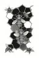 honeycomb pattern and honeybee calf tattoo tattoo design idea