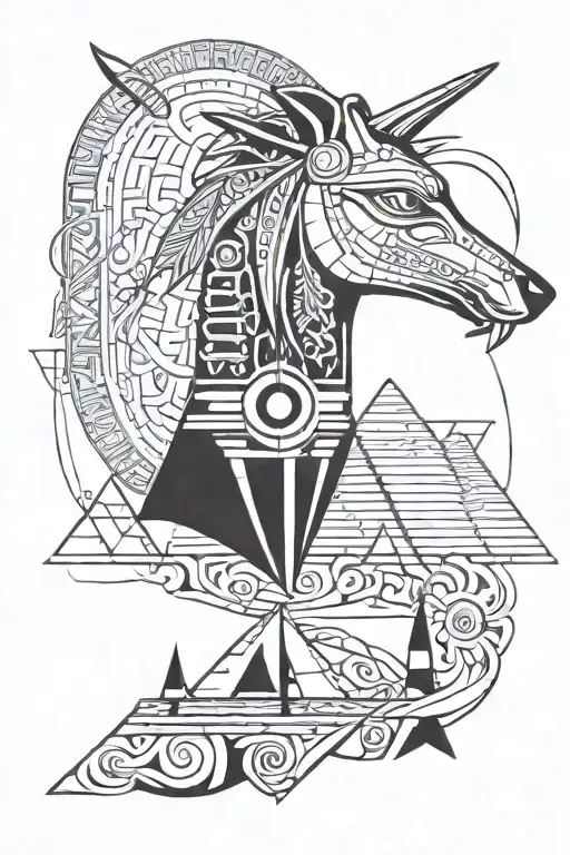 ankh anubis hiéroglyphes, Horus eye, pyramids sands  tattoo design idea