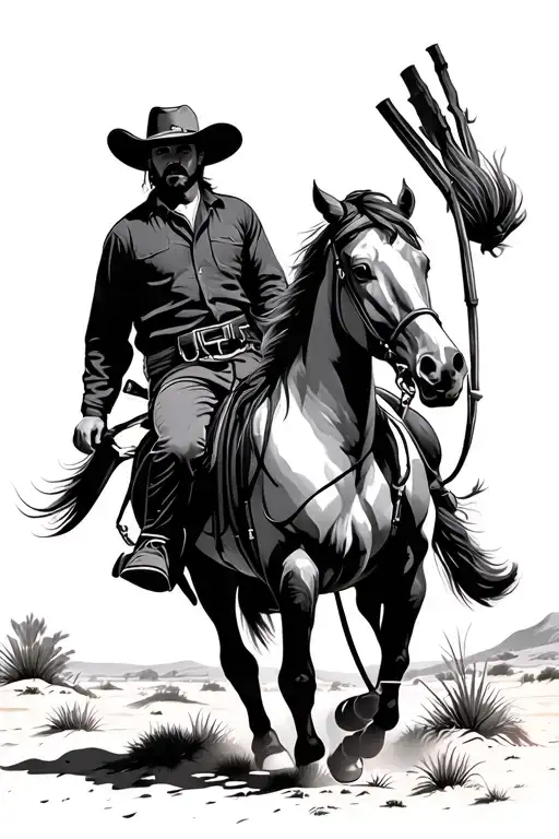 cowboy on horse in desert landscape tattoo design idea