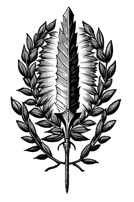 laurel wreath with an Indian arrowhead in the center surrounded tattoo design idea